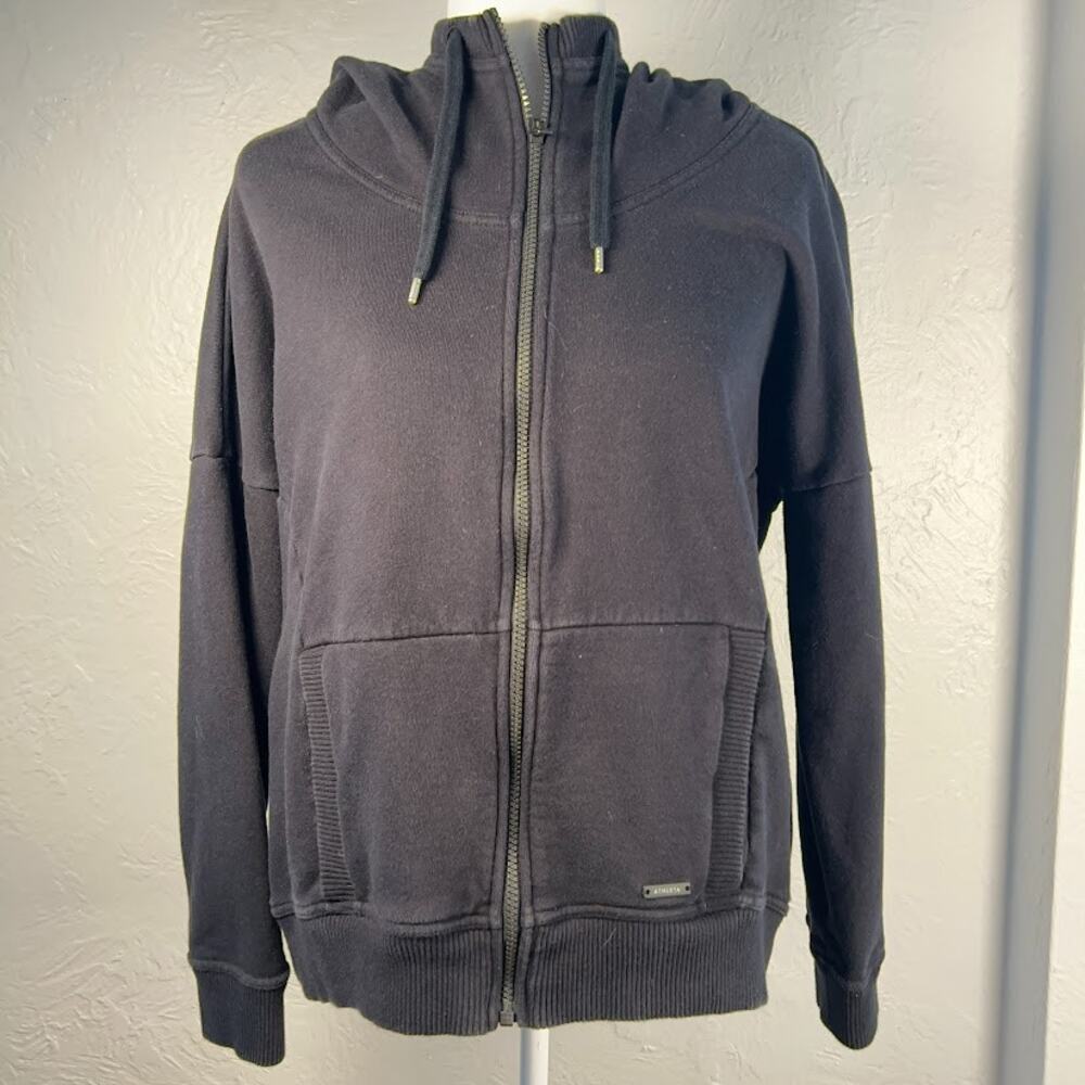 Athleta Go To Hoodie #866694 Sweatshirt Full Zip Black Women's Large Athleisure